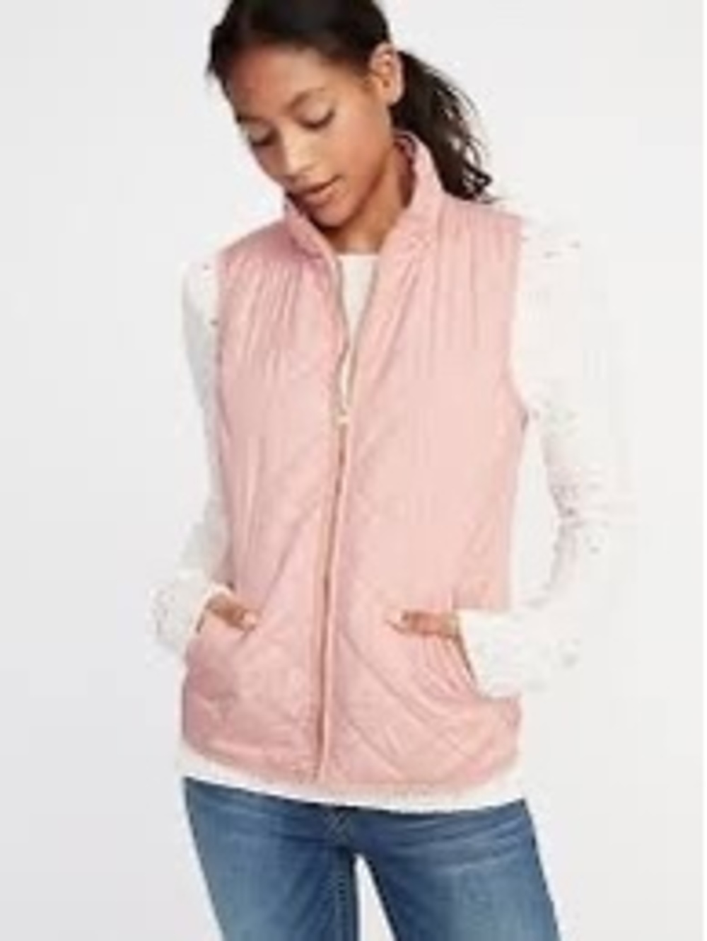 Old Navy Dusty Rose Lightweight Quilted Vest Gold Zipper S